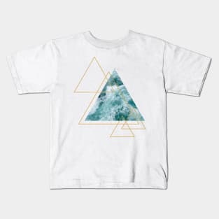 Rough Blue Ocean Waves with Gold Triangles Kids T-Shirt